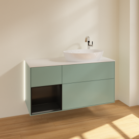 Тумба під раковину Villeroy & Boch Finion 120х50,1 см із підсвічуванням МДФ оливковий матовий лак/скло біле матове G921PDGM