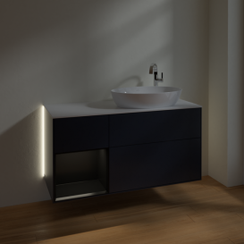 Тумба под раковину Villeroy & Boch Finion 120х50,1 см с подсветкой МДФ темно-синий матовый лак/стекло белое матовое G921PDHG