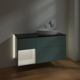 Тумба под раковину Villeroy & Boch Finion 120х50,1 см с подсветкой МДФ оливковый матовый лак/стекло черное матовое G922GFGM