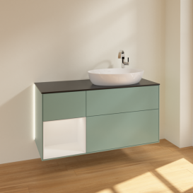 Тумба под раковину Villeroy & Boch Finion 120х50,1 см с подсветкой МДФ оливковый матовый лак/стекло черное матовое G922GFGM