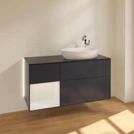Тумба под раковину Villeroy & Boch Finion 120х50,1 см с подсветкой МДФ темно-синий матовый лак/стекло черное матовое G922GFHG