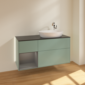Тумба под раковину Villeroy & Boch Finion 120х50,1 см с подсветкой МДФ оливковый матовый лак/стекло черное матовое G922GKGM