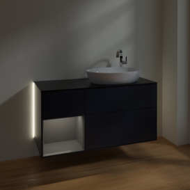 Тумба под раковину Villeroy & Boch Finion 120х50,1 см с подсветкой МДФ темно-синий матовый лак/стекло черное матовое G922GKHG