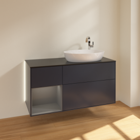 Тумба под раковину Villeroy & Boch Finion 120х50,1 см с подсветкой МДФ темно-синий матовый лак/стекло черное матовое G922GKHG