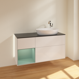 Тумба под раковину Villeroy & Boch Finion 120х50,1 см с подсветкой МДФ глянцевый белый лак/стекло черное матовое G922GMGF