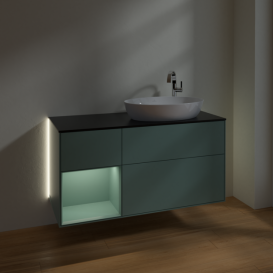 Тумба под раковину Villeroy & Boch Finion 120х50,1 см с подсветкой МДФ оливковый матовый лак/стекло черное матовое G922GMGM