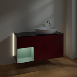 Тумба под раковину Villeroy & Boch Finion 120х50,1 см с подсветкой МДФ пион матовый лак/стекло черное матовое G922GMHB