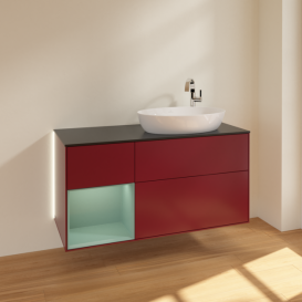 Тумба под раковину Villeroy & Boch Finion 120х50,1 см с подсветкой МДФ пион матовый лак/стекло черное матовое G922GMHB