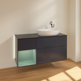 Тумба под раковину Villeroy & Boch Finion 120х50,1 см с подсветкой МДФ темно-синий матовый лак/стекло черное матовое G922GMHG