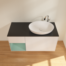 Тумба под раковину Villeroy & Boch Finion 120х50,1 см с подсветкой МДФ белый матовый лак/стекло черное матовое G922GMMT