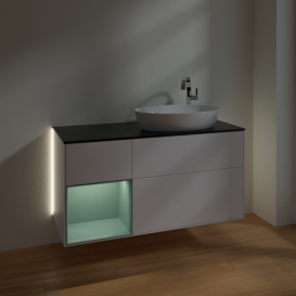 Тумба под раковину Villeroy & Boch Finion 120х50,1 см с подсветкой МДФ белый матовый лак/стекло черное матовое G922GMMT