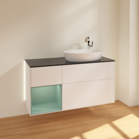 Тумба под раковину Villeroy & Boch Finion 120х50,1 см с подсветкой МДФ белый матовый лак/стекло черное матовое G922GMMT