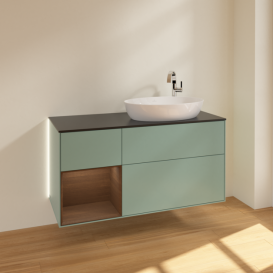 Тумба под раковину Villeroy & Boch Finion 120х50,1 см с подсветкой МДФ оливковый матовый лак/стекло черное матовое G922GNGM