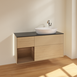 Тумба под раковину Villeroy & Boch Finion 120х50,1 см с подсветкой МДФ шпон дуба/стекло черное матовое G922GNPC