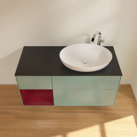 Тумба под раковину Villeroy & Boch Finion 120х50,1 см с подсветкой МДФ оливковый матовый лак/стекло черное матовое G922HBGM