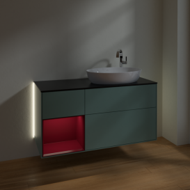 Тумба под раковину Villeroy & Boch Finion 120х50,1 см с подсветкой МДФ оливковый матовый лак/стекло черное матовое G922HBGM