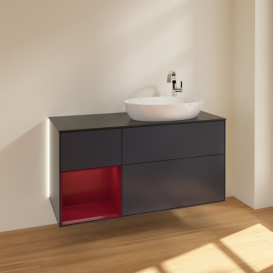 Тумба под раковину Villeroy & Boch Finion 120х50,1 см с подсветкой МДФ темно-синий матовый лак/стекло черное матовое G922HBHG