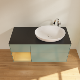 Тумба под раковину Villeroy & Boch Finion 120х50,1 см с подсветкой МДФ оливковый матовый лак/стекло черное матовое G922HFGM