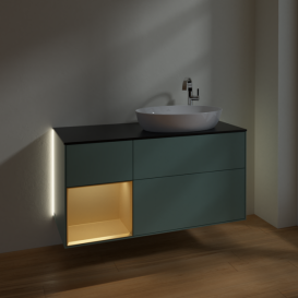 Тумба под раковину Villeroy & Boch Finion 120х50,1 см с подсветкой МДФ оливковый матовый лак/стекло черное матовое G922HFGM