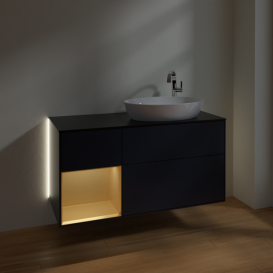 Тумба под раковину Villeroy & Boch Finion 120х50,1 см с подсветкой МДФ темно-синий матовый лак/стекло черное матовое G922HFHG