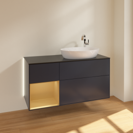 Тумба под раковину Villeroy & Boch Finion 120х50,1 см с подсветкой МДФ темно-синий матовый лак/стекло черное матовое G922HFHG