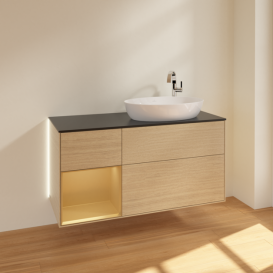 Тумба под раковину Villeroy & Boch Finion 120х50,1 см с подсветкой МДФ шпон дуба/стекло черное матовое G922HFPC