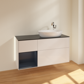 Тумба под раковину Villeroy & Boch Finion 120х50,1 см с подсветкой МДФ глянцевый белый лак/стекло черное матовое G922HGGF