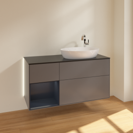 Тумба под раковину Villeroy & Boch Finion 120х50,1 см с подсветкой МДФ антрацит матовый лак/стекло черное матовое G922HGGK