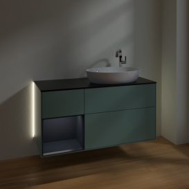 Тумба под раковину Villeroy & Boch Finion 120х50,1 см с подсветкой МДФ оливковый матовый лак/стекло черное матовое G922HGGM