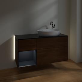 Тумба под раковину Villeroy & Boch Finion 120х50,1 см с подсветкой МДФ шпон грецкого ореха/стекло черное матовое G922HGGN