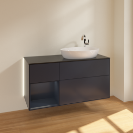 Тумба под раковину Villeroy & Boch Finion 120х50,1 см с подсветкой МДФ темно-синий матовый лак/стекло черное матовое G922HGHG