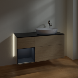 Тумба под раковину Villeroy & Boch Finion 120х50,1 см с подсветкой МДФ шпон дуба/стекло черное матовое G922HGPC