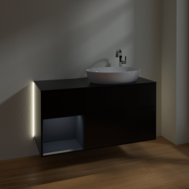 Тумба под раковину Villeroy & Boch Finion 120х50,1 см с подсветкой МДФ черный матовый лак/стекло черное матовое G922HGPD