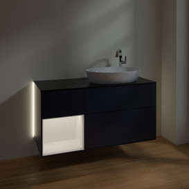 Тумба под раковину Villeroy & Boch Finion 120х50,1 см с подсветкой МДФ темно-синий матовый лак/стекло черное матовое G922MTHG