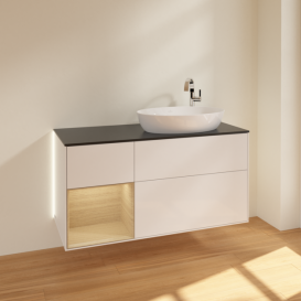 Тумба под раковину Villeroy & Boch Finion 120х50,1 см с подсветкой МДФ глянцевый белый лак/стекло черное матовое G922PCGF