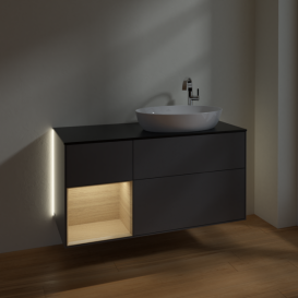 Тумба под раковину Villeroy & Boch Finion 120х50,1 см с подсветкой МДФ антрацит матовый лак/стекло черное матовое G922PCGK