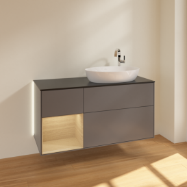 Тумба под раковину Villeroy & Boch Finion 120х50,1 см с подсветкой МДФ антрацит матовый лак/стекло черное матовое G922PCGK