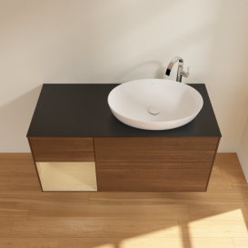 Тумба под раковину Villeroy & Boch Finion 120х50,1 см с подсветкой МДФ шпон грецкого ореха/стекло черное матовое G922PCGN