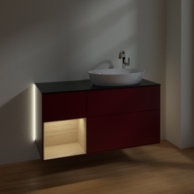 Тумба под раковину Villeroy & Boch Finion 120х50,1 см с подсветкой МДФ пион матовый лак/стекло черное матовое G922PCHB