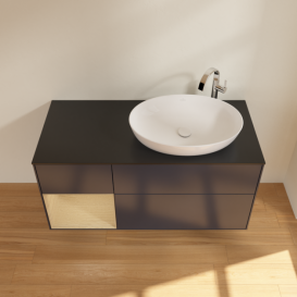 Тумба под раковину Villeroy & Boch Finion 120х50,1 см с подсветкой МДФ темно-синий матовый лак/стекло черное матовое G922PCHG