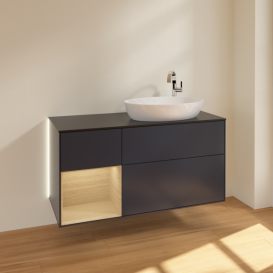 Тумба под раковину Villeroy & Boch Finion 120х50,1 см с подсветкой МДФ темно-синий матовый лак/стекло черное матовое G922PCHG