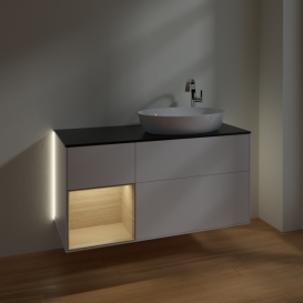 Тумба под раковину Villeroy & Boch Finion 120х50,1 см с подсветкой МДФ белый матовый лак/стекло черное матовое G922PCMT