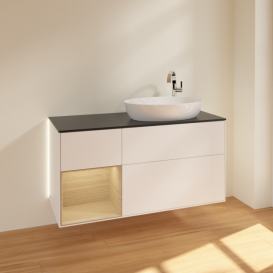 Тумба под раковину Villeroy & Boch Finion 120х50,1 см с подсветкой МДФ белый матовый лак/стекло черное матовое G922PCMT