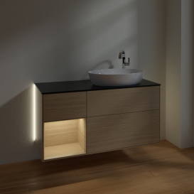 Тумба под раковину Villeroy & Boch Finion 120х50,1 см с подсветкой МДФ шпон дуба/стекло черное матовое G922PCPC