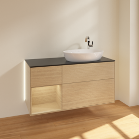 Тумба под раковину Villeroy & Boch Finion 120х50,1 см с подсветкой МДФ шпон дуба/стекло черное матовое G922PCPC