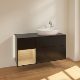 Тумба под раковину Villeroy & Boch Finion 120х50,1 см с подсветкой МДФ черный матовый лак/стекло черное матовое G922PCPD
