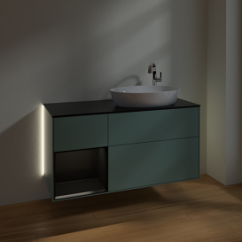 Тумба под раковину Villeroy & Boch Finion 120х50,1 см с подсветкой МДФ оливковый матовый лак/стекло черное матовое G922PDGM