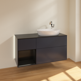 Тумба под раковину Villeroy & Boch Finion 120х50,1 см с подсветкой МДФ темно-синий матовый лак/стекло черное матовое G922PDHG