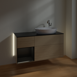 Тумба под раковину Villeroy & Boch Finion 120х50,1 см с подсветкой МДФ шпон дуба/стекло черное матовое G922PDPC