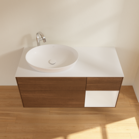 Тумба под раковину Villeroy & Boch Finion 120х50,1 см с подсветкой МДФ шпон грецкого ореха/стекло белое матовое F931GFGN